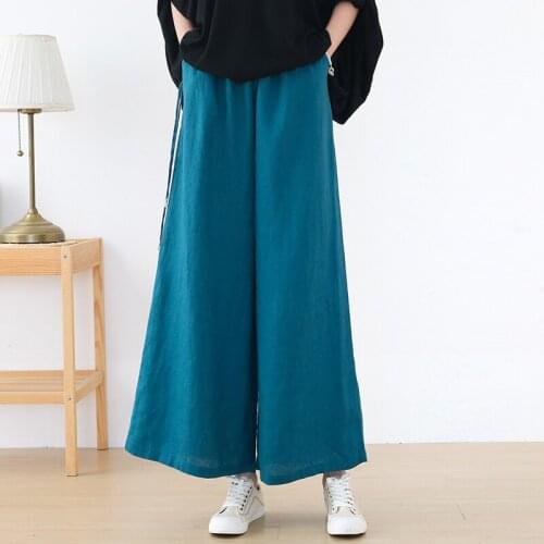 2021 Solid Women Straight Leg High Waist Womens Pants Fashion Official Wear Woman Pant Suits Wide Leg Elastic Linen Trousers