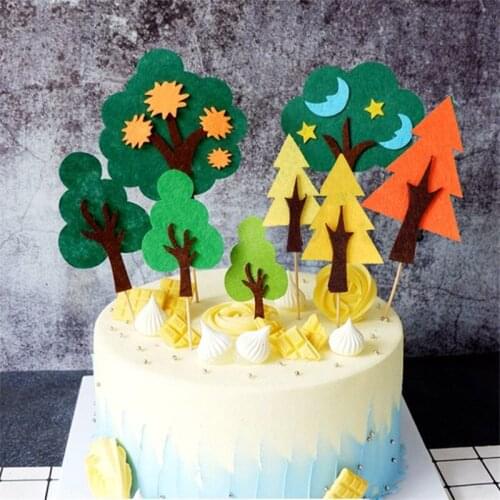3pcs/lot Non-woven Forest Small Tree Cake Topper for Birthday Party Cake Decorations Supplies Lovely Baking Dessert Decorations