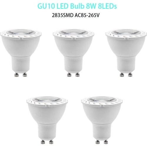 5pcs GU10 LED Bulb 8W Super Bright LED Spotlight AC85-265V 8LEDs 2835 SMD Cold Warm White No Flicker Downlight Lampada LED Lamp