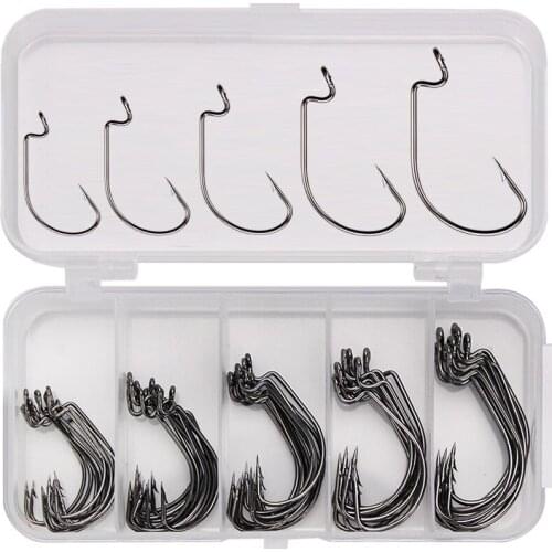 51 PCS 2# 1# 1/0# 2/0# 3/0# Crank Hook Set Black Nickel Hook Fishing Gear Set Fishing Hook High Carbon Steel Fishhooks