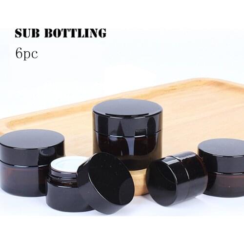 6PCS Empty Amber Glass Refillable Jars Containers Cosmetic Cream Lotion Powder Bottles Pots With Lid Travel Sample Container 5ML