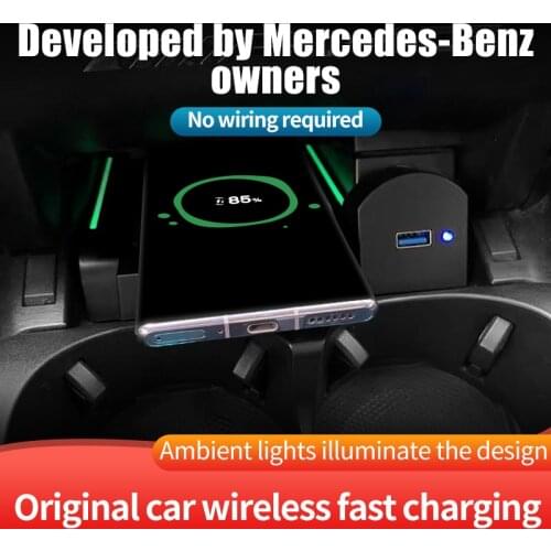 Vtear QI Car Wireless Charger For Mercedes Benz Accessories C-Class GLC W205 C300 AMG C43 C63 Interior Modification 2016-2021