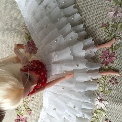Free ship 11cm 1meter/lot 3layer white ruffle chiffon lace trim with beaded plated trims for girl princess skirt/hem X001