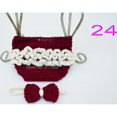Free shipping, Girl Crochet Ruffled Bordeaux red Nappy / Diaper Cover with Matching bowknot headband Set Photo props