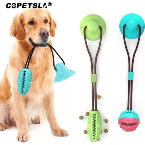 Copetsla Pet Molar Bite Toy Chew Toys Floor Suction Cup Dog Chew Tug Toy Tooth Clean Ball Puppy Dog Treat Training Rubber Toy