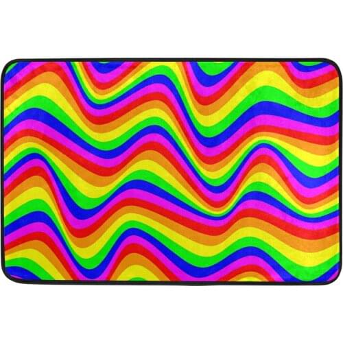 Colored Wavy Rainbow Stripes Carpet Bathroom Mat Entrance Doormat Absorbent Anti-slip Kitchen Indoor Rug For Home Decorative