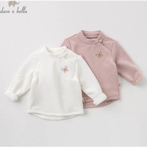 DBJ11709-1 dave bella winter baby girls cute butterfly T-shirt children long sleeve tops girls high quality kids fashion tees