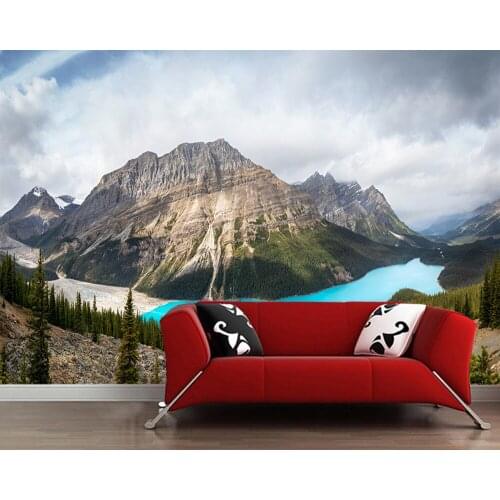 Papel de parede 3d Parks Mountains Lake Forests Scenery Banff Spruce Nature photo living room sofa TV wall home decor mural