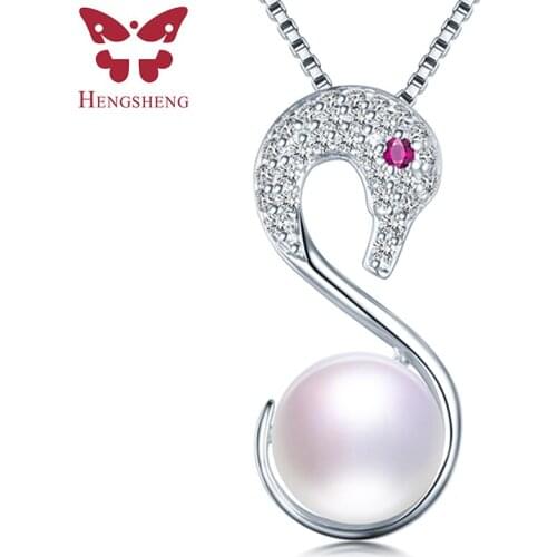 HENGSHENG Custom Elegant Swan Natural Pearl Pendant Necklace High Quality 925 Sterling Silver Zircon Necklace Gift For Lady