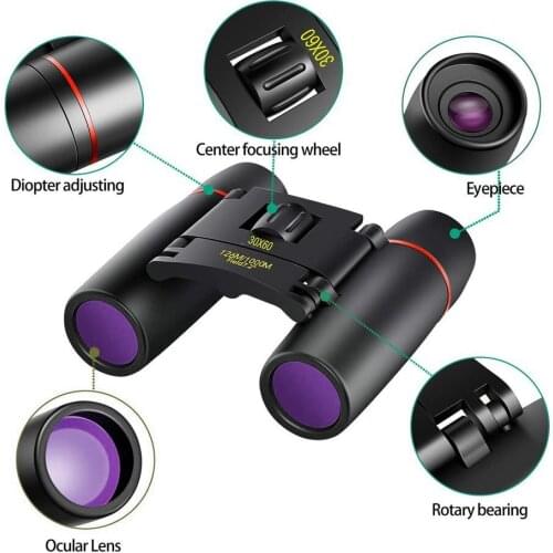 Binoculars Pocket Mini Double Tube Day Night Vision 30 x 60 ZOOM Mini Compact Foldable For Hiking Hunting - Ice Blue