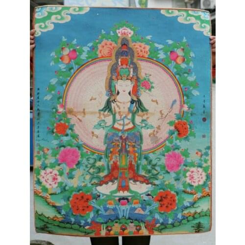 Collection Chinese Tibet Paper Thangka Thousand-hand Bodhisattva Avalokiteshvara Guan Yin Kwan-yin Goddess Tangka Mural