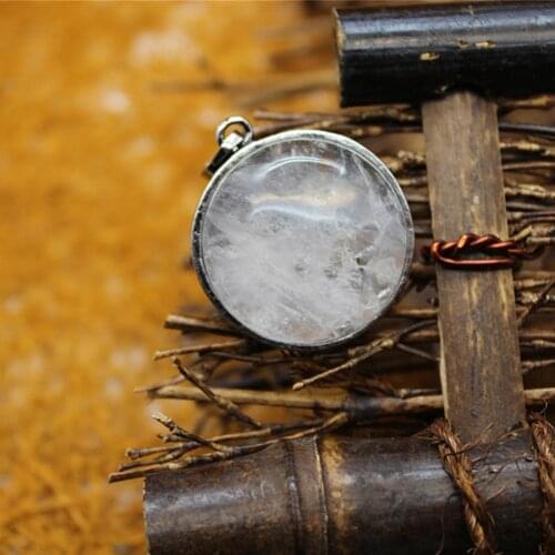 Creative Design Natural White Crystal Stone Pendants Alloy Owl Life of Tree Hollow Out Round Necklace Pendant For Jewelry Making