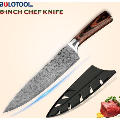 Kitchen Knife Damascus Laser Pattern 8" Japanese Chef Knife Meat Slice Vegetables Cleaver Fish Filleting Boning Knife 440C Steel