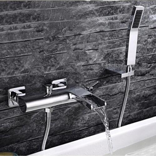 Bathtub Faucet Brass 2-Function Outlet Wall Mounted Bath Shower Faucets Mixer Tap Chrome Finished Waterfall Shower Faucet