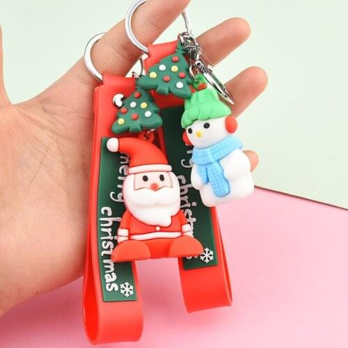 Fashion Christmas Jewelry Key Pendant PVC Soft Rubber Santa Keychain Anti-loss Wristband Keyring Creative Little Gift Key chain