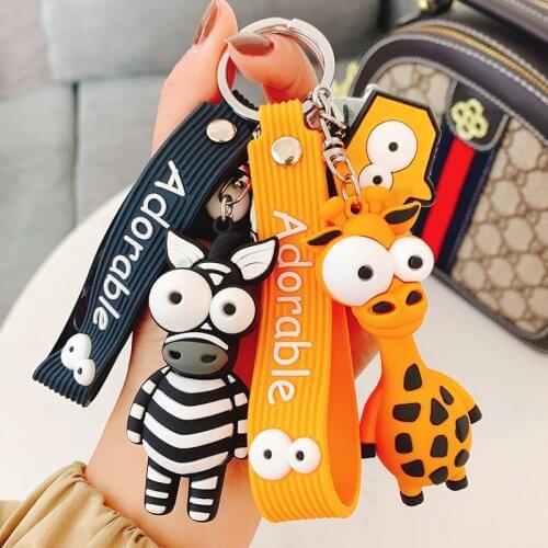 Cartoon Lion Doll Keychains Pop-Eyed Zebra Cute Women Car Accessories Pendant Student School Bag Key Rings Jewelry Gift 2021