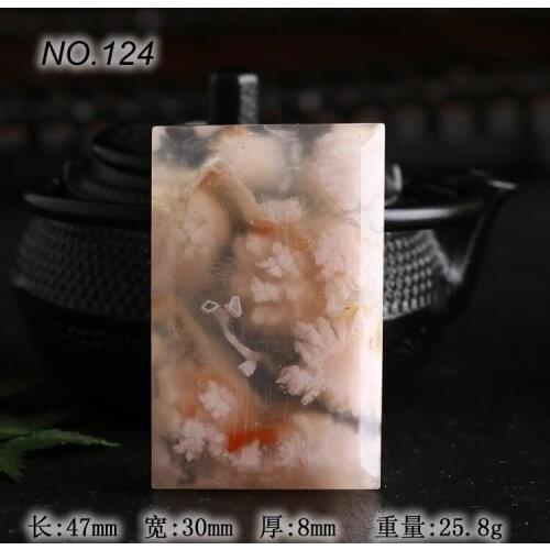 Natural square cherry blossom agate pendant jadeite jade pendants jade necklace attached rope fine jade jewelry