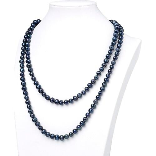 Natural Freshwater Cultured Pearl 8-9mm Black Natural Pearls For Diy 2 Rows Long Necklace 44inch Suitable For Noble Character H3