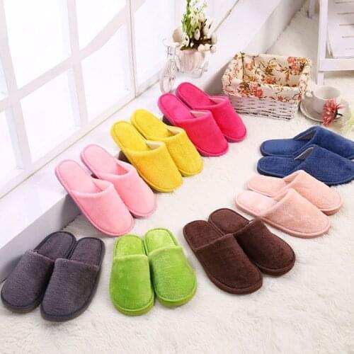 New Womens Slippers Indoor Floor Skid Warm Cotton Shoes Solid Color Slippers Home Plush Soft Slippers Winter Zapatos Mujer