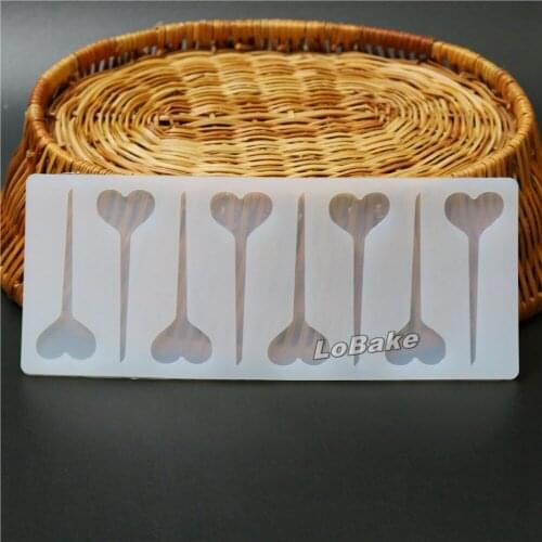 New arrivals 8 cavities heart lollipop popsicle shape silicone chocolate chips flakes mold candy DIY pop molds tools