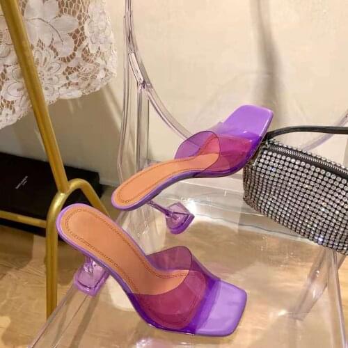 New Season Shoes Lupita Glass Lilac Pvc Mules Sculptural Heel Italy France Fashion Sandals