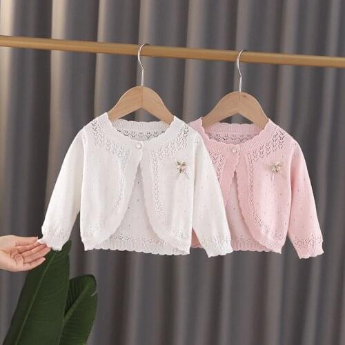 Long Sleeve Solid Knit Cardigan Shrug Sweaters for Birthday Party Baby Girls Cardigan Jacket BC994