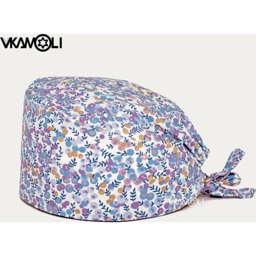 Wholesale high quality Purple floral print scrub hat Breathable cap Lab Health service cap dentist cap scrub caps women and men