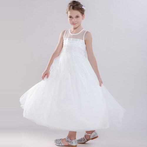 Girls 3-12 Y Autumn O-neck Ankle Length Sheer Shoulder Dress Fashion Lace Patchwork Ball Gown Costume Princess Dancing Dresses