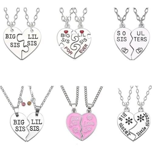 Best Friend Sister Pendant Necklace Crystal Pearl Heart BFF Sis Necklaces&Pendants For Women Men BFF Christmas Gifts Collares
