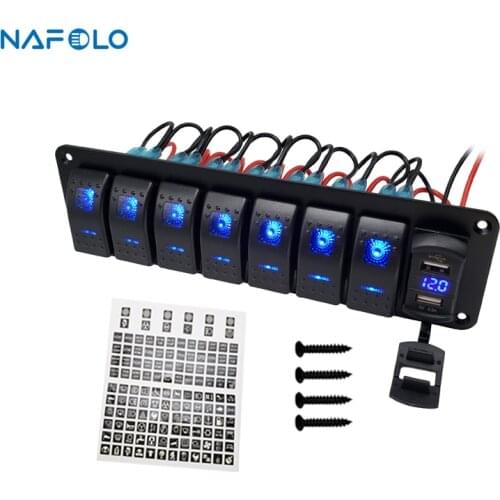 12V-24V 8 Gang Toggle Switch Panel USB Car Boat Marine RV Truck Green LED Universal Styling Accessories Marine Rocker Switch