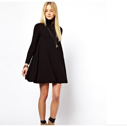 New fashion women Dresses full sleeve solid Turtleneck above knee shirt Dress for Girls gift Clothing Autumn spring qt034
