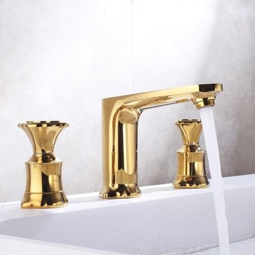 Luxury gold solid brass bathroom sink faucet 2 handle 3 holes basin mixer faucet tap Hot and cold water faucet