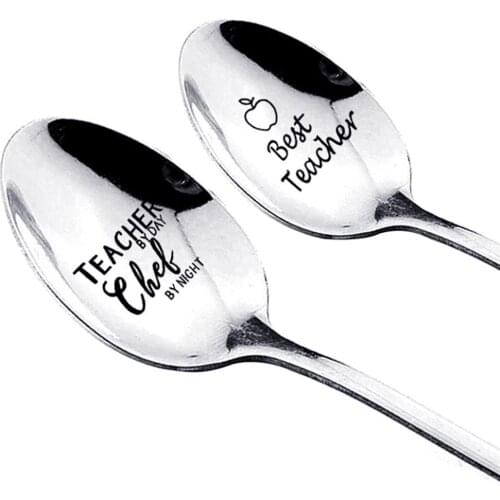 Letter Handle Ice Cream Dessert Coffee Spoon Kitchen Tableware Teacher Day Gift