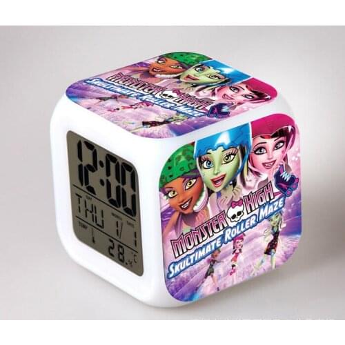 Cartoon Monster High LED 7 Color Flash Digital Alarm Clocks Kids Night Light Clock reloj despertador