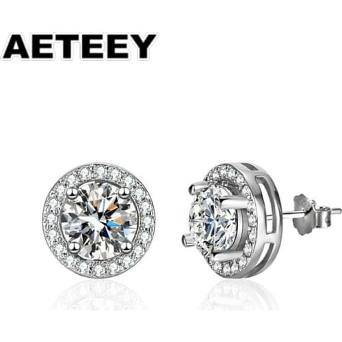 EF Round Cut 1ct Diamond Test Passed Moissanite Rhodium Plated 925 Silver Moissanite Earrings Jewelry Girlfriend Gift JC-01