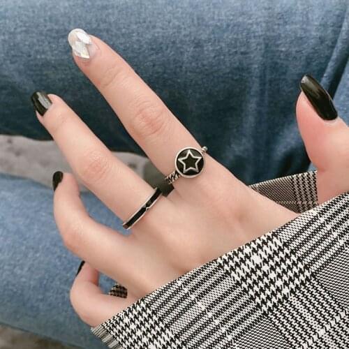 Cool Personality Design Black Color Finger Rings For Women Fashion Jewelry Star Round Adjustable Ring Jewellery Woman Gifts