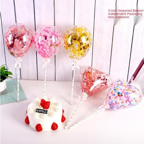 Birthday Cake Decoration Sequined Balloons Party Cake Baking Supplies Plug-in 5 Inch Transparent Confetti Balloons