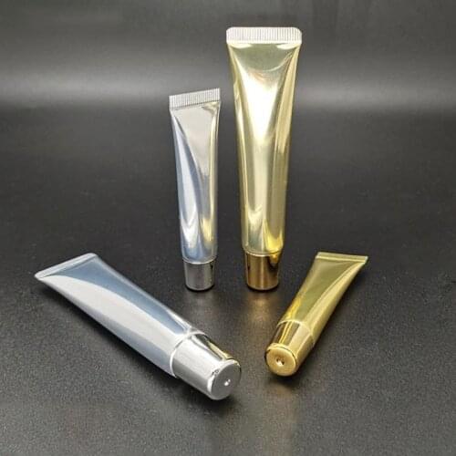 30/50pcs 10/20ml Lip Gloss Tubes with Silver Gold Cap Empty,Soft Cosmetic Squeeze Tubes with Stoppers for DIY Lip Gloss Balm