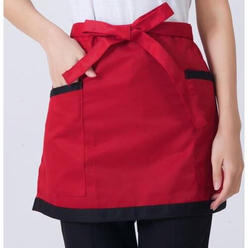 Universal Unisex Half Bust Bib Apron Restaurant Kitchen Coffee Tea Shop Waitress Uniforms Waist Short Apron With Pockets