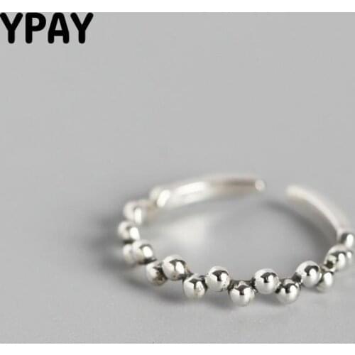 YPAY Pure 925 Sterling Silver Adjustable Rings Rows Of Little Round Bead For Women Finger Ring Original Wedding Jewelry YMR763