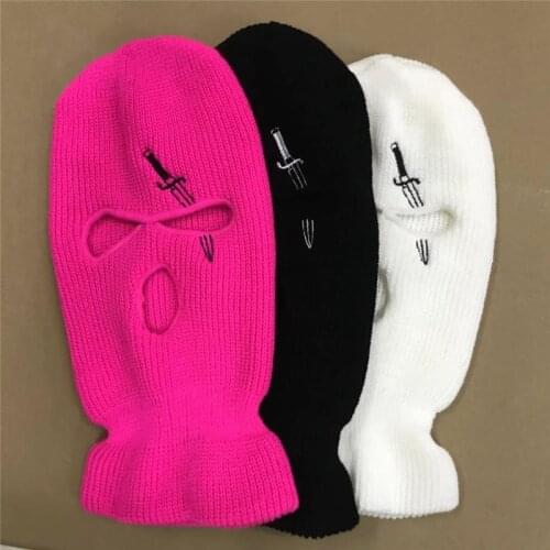 Women Hat Ski Face Mask Balaclava Personalized embroidery Warm Winter Hats for Women Thermal Knitted Hat Halloween Party Bonnet