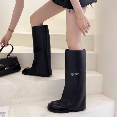 Chunky Party Boots Black Square Toe Trousers High Boots 2021 Autumn Winte New Knee-length Boots Retro Knight Boots Women
