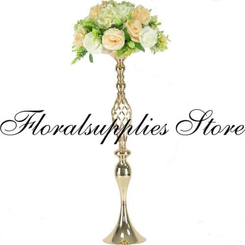 10PCS Gold Flower Vases Candle Holders Rack Stands Wedding Decoration Road Lead Table Centerpiece Pillar Party Event Candlestick