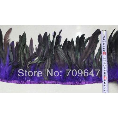 2 Meters/Lot Height 20cm Coque Feather Fringe Dark Purple Irridescent Color Rooster Tail Feather Trimming,Plume Decoration