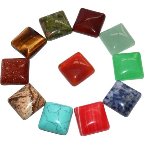10Pcs / Lot 16mm Natural Square Agates Tiger Eye Jades Stone Beads Cameo Pendant For Jewelry Diy Accessories Necklace Material