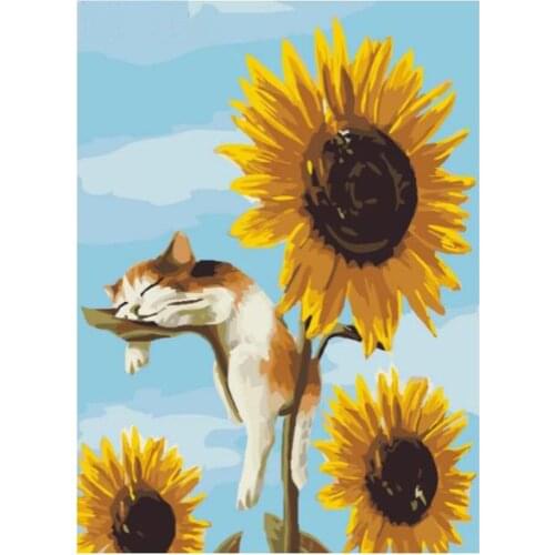 5D DIY Diamond Painting Full Round / Square Drill Sunflower Cat Mosaic Embroidery Art Crafts for Home Wall Decorations
