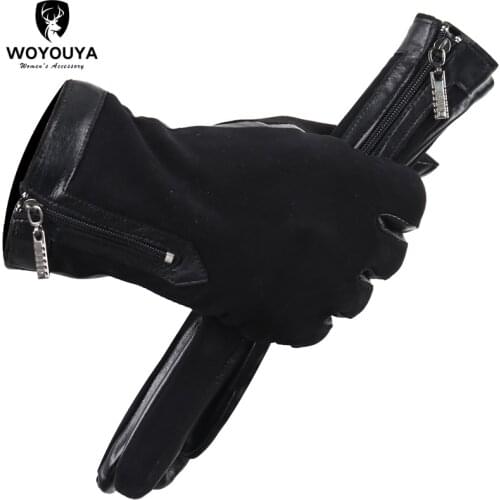 Apparel Accessories suede sheepskin Womens gloves,black comfortable leather gloves,warm and thick winter gloves-0716
