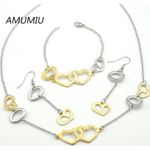 AMUMIU Fashion jewelry set 316L Stainless Steel Necklace Earring Bracelet High Quality Gift Party HZTZ022