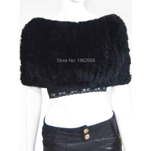China Post Free Shipping SJ786 China Black Color Rex Rabbit Dyed Fur Shawls for Girls