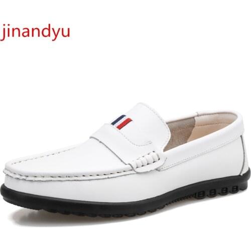 37-47 Formal Shoes Men Casual Dress Shoes Man British Style Loafers for Men Shoes White Genuine Leather Gommino Driving Shoe